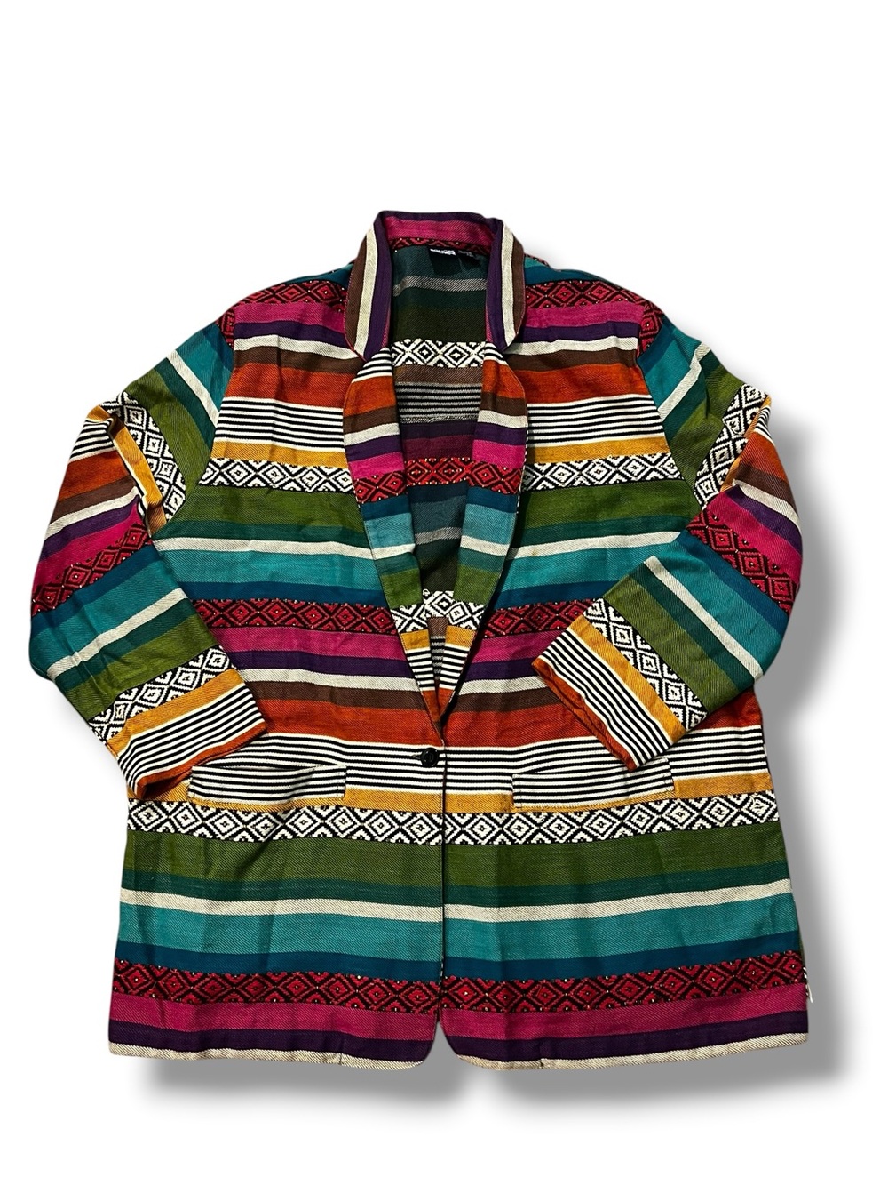 Vintage Southwestern Blazer Colorful stripes Size 22W Shawl Collar Pockets Boho